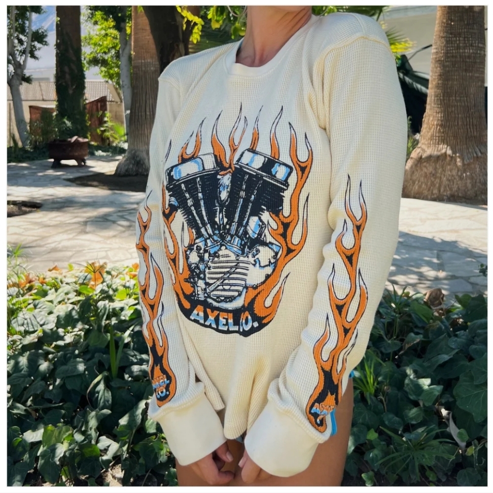 Axel Co Long-Sleeve Thermal Motorcycle Panhead Flames Women's Size Small